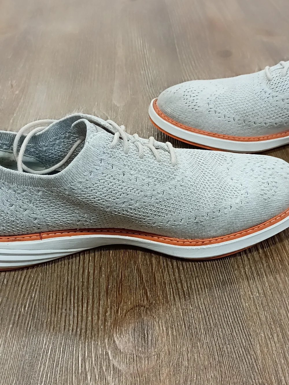 Cole Haan Light Gray Knit Oxfords with Orange Trim